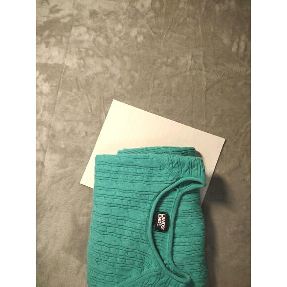 Lands End Women's 1XL Teal Cable Knit Cotton Sweater Drifter Rolled Neckline - Picture 11 of 11